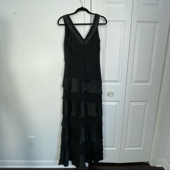 Vintage Tadashi Shoji Black 100% Silk Sleeveless Layered Tiered Draped Gown - Picture 7 of 16